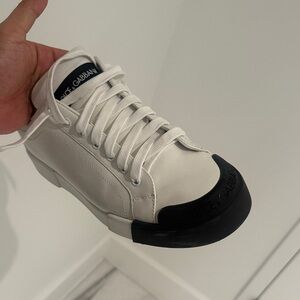 Dolce & Gabbana Men's White Sneakers with Black Accents